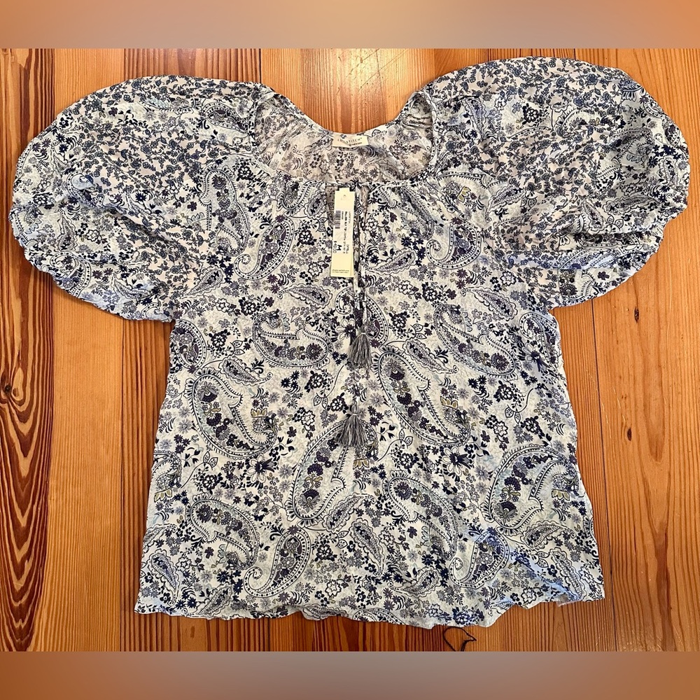 Lovestitch NWT Boho Balloon Sleeve Blouse M Black White Paisley Cottagecore